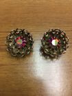 Antique Floral Carnival Glass Stud Gold Clip On Earrings