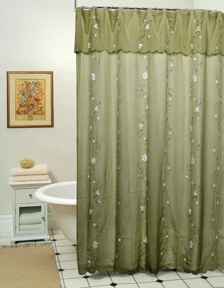 Creative Linens Daisy Fabric Shower Curtain Sage Green