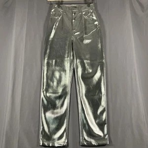 Abercrombie & Fitch Jeans Womens 24 Silver Faux Leather '90s Straight High Rise - Picture 1 of 19