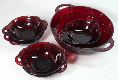 Anchor Hocking Coronation 7-pc Royal Ruby Red Serving Bowl + 6 Dessert Bowls - Image 1 of 4