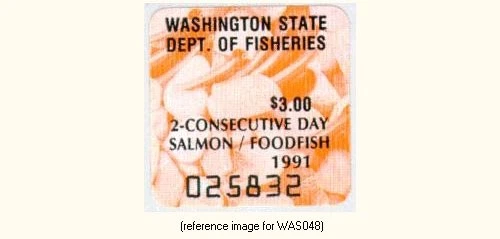 HALFPRICEFISH Washington Salmon Stamp 1991 $3.00, 2-Day - Image 1 of 1