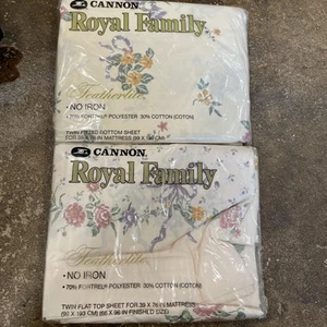 CANNON Royal Family BELLISSIMA Featherlight Flat & Fitted TWIN sheet VTG NOS - Picture 1 of 6