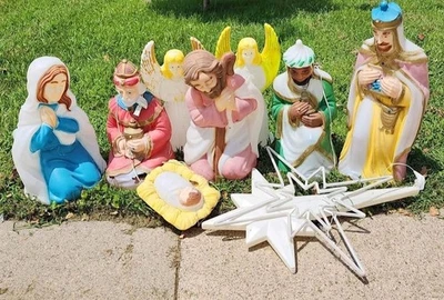 Vintage Blow Mold Nativity Set, 9 Pc. All With Plugs, Likey Need New Bulbs - Image 1 of 4