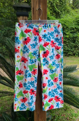Pantalones capri Evan Picone para mujer 12 multicolores florales elásticos algodón primavera Foto 1 de 4
