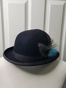 Vintage John B. Stetson Black Felt Derby Bowler Hat Stiff Fur Felt 7 1/4 Preown - Picture 1 of 15
