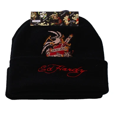 Ed Hardy Men's One Size Black Tattoo Graphic Knit Cuff Beanies 2 in Package - Image 1 of 2