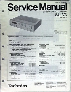 Technics SU-V3 Amplificatore DC Stereo Integrato Manuale di Servizio Riparazione e Elenco Ricambi - Foto 1 di 1