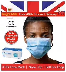 Non Surgical Masks Box 50 / 100 / 200 Face Mask Disposable Ear Loop Civilian UK - Picture 1 of 9