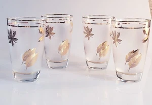 Set of 4 Libbey Gold Leaf Frosted Vintage Tumblers Foiled Maple Leaf Glasses - Picture 1 of 5