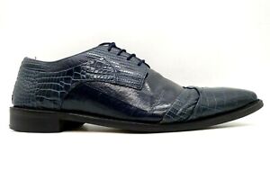 Stacy Adams Navy Blue Reptile Print Leather Cap Toe Oxfords Shoes Men's 10.5 M