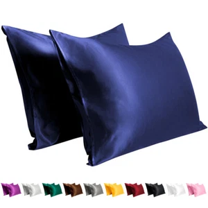 Luxurious Satin Silk Pillowcase Soft Bedding Standard Queen King Pillow Cover - Picture 1 of 19