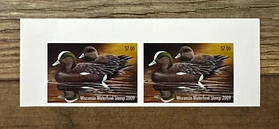 WTDstamps - 2009 WISCONSIN - State Duck Stamp - MNH **IMPERF PAIR PROOF** - Image 1 of 2