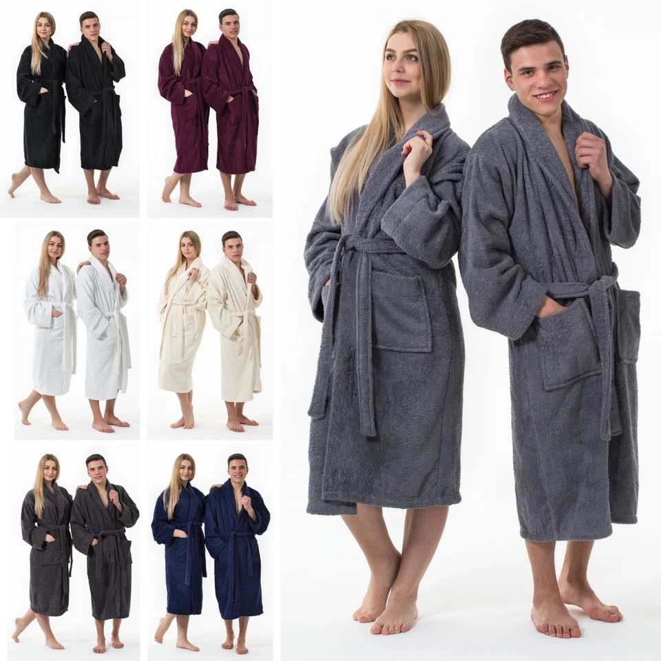 Bademantel Saunamantel mit SCHALKRAGEN UNISEX Morgenmantel 100% Baumwolle  S-3XL - Bild 1 von 1