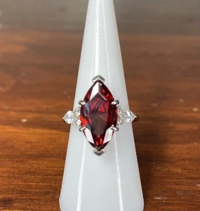 4.00CT Marquise Cut Lab-Created Red Garnet Engagement Ring 14K White Gold Plated - Picture 1 of 3