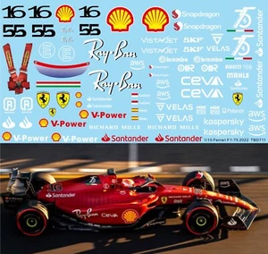 1/10 Decals per F1 RC Body Ferrari F1-75 2022 Leclerc Sainz TBD711 - Picture 1 of 1