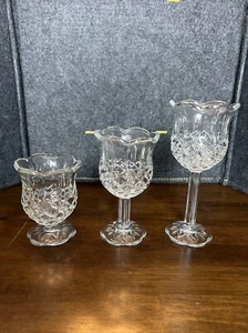 Set 3 portacandele votivi tulipano con piedi diamantati cristallo piombo Homco - Foto 1 di 9