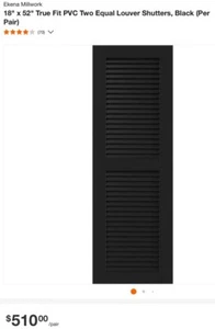 Ekena Millwork 18" x 52" True Fit PVC Two Equal Louver Shutters Black Pair - Picture 1 of 4