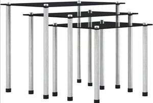 Nesting Tables 3 pcs Black Tempered Glass  - Picture 1 of 6