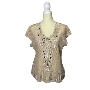 Vintage Variations Perlen offen Strick Applikation Detail Boho Top Damen Gr. XL - Bild 1 von 14