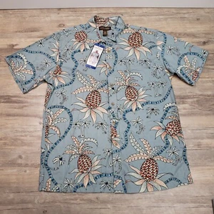 Cooke Street Hawaiian Shirt Mens L Pineapples Print Gray Short Sleeve Button Up - Picture 1 of 12