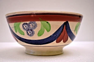 Vintage Hand Painted Spongeware Bowl Berries Blue Green Red Floral 6.5x3.5" Old - Picture 1 of 13
