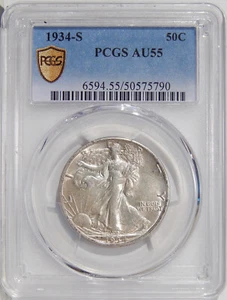 1934-S 50c PCGS AU 55 ~ SILVER WALKING LIBERTY HALF DOLLAR - Picture 1 of 5