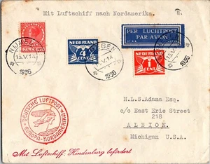 1936 Netherlands Nijmegen LZ 129 Hindenburg Zeppelin NAF Cover to USA MI Albion - Picture 1 of 2
