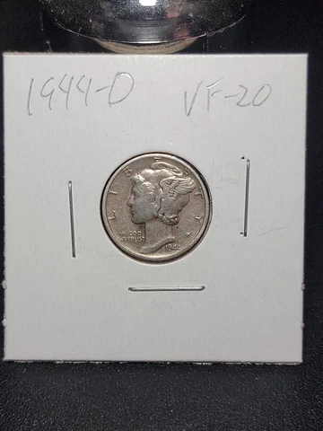 1944 D Mercury Silver Dime in Very Fine Circulated Condition in Coin-Flip Cover