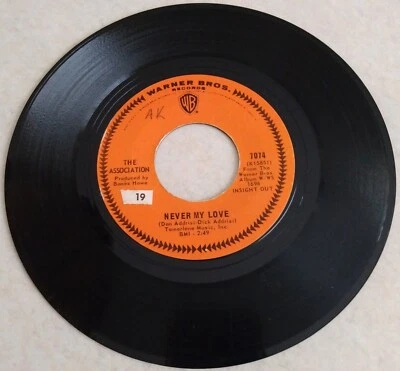 The Association  Never My Love  1967  Warner Bros. 7074  Pop Rock  VG+ - Image 1 of 4