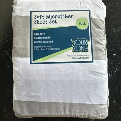 Your Zone Full Size Gray Stripe Microfiber Sheet Set  NiP Foto 1 de 3