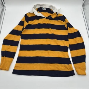 VTG 80s Navy Yellow Striped Rugy Shirt Single Stitch Retro Preppy Sz L - Picture 1 of 13