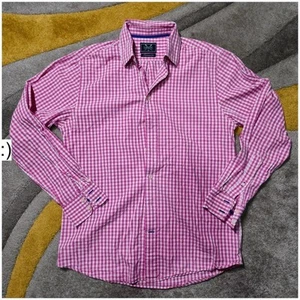 Crew clothing tailored fit pink and white gingham long sleeve shirt - medium - Picture 1 of 4