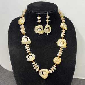 Abalone Shell Necklace Earrings Cream Orange Boho Beach Tropical 23” Statement - Picture 1 of 9