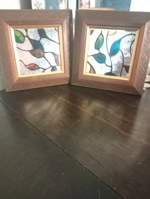 Vidrieras enmarcadas interiores de hogar vintage 8 X 8 pares arte de pared diseño de pergamino Foto 1 de 4