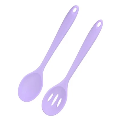 Paquete de 2 cucharas de silicona para cocinar, 10,6" cucharas para servir ranuradas para mezclar [púrpura] Foto 1 de 4