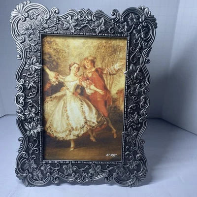 Marco de fotos con acabado de estaño 4”x6” metal detalle borde mesa nuevo sin etiquetas pesado Foto 1 de 4