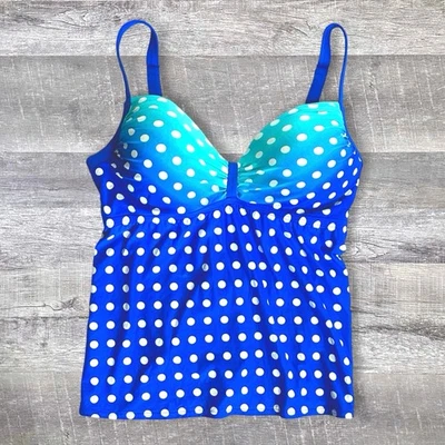 Coco Reef Blue Ombre Polka Dot Tankini Swim Top Womens 16 Bahamas Divine Power - Image 1 of 4