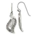 Sterling Silver Polished Enamel Cz Greek Key Dangle Shephard Hook Earrings 1.35"