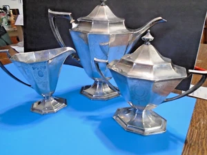 Vtg. Silverplate Tea Set Sheffield Pairpoint Art Deco Tea Pot, Sugar, Creamer - Picture 1 of 16