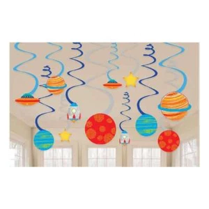 Space Party Blast Off Swirl Hanging Decorations 12pk - Space Party Supplies - Picture 1 of 1