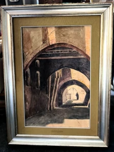 QUADRO Tempera su Carta di Giulio Soriani (1903-1983) Via Volte a Ferrara, 1970c - Bild 1 von 4