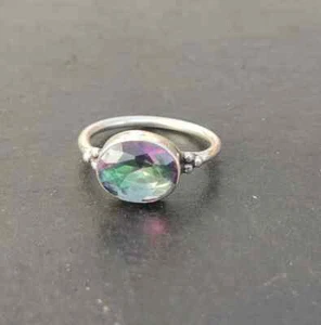 Mystic Topaz Dainty Ring Solid 925 Silver Handmade Lovely Ring All Size MB374