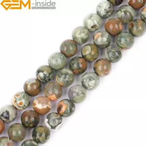 Round Green Rhyolite Jasper Natural Gemstone Loose Bead Jewelry Making 15'' 8mm - Picture 1 of 8