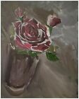 Pink Rose Still Life Painting Stretched Canvas Signed M.Kravt Realism Impression