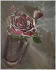 Pink Rose still life Painting Stretched Canvas Signed M.Kravt Realism impression