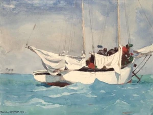 Quadro WINSLOW HOMER Key West Barca a Vela Stampa Mdf Tela Swarovski Arredo Casa - Foto 1 di 1