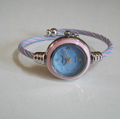 Розовый и синий/серебро отделки кабель группы браслет манжеты моды женщин/девочек часы - Изображение 1 из 4