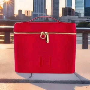 CAROLINA HERRERA Makeup Vanity Case Red Toiletry Pouch Cosmetic Bag CH NEW YORK  - Picture 1 of 5
