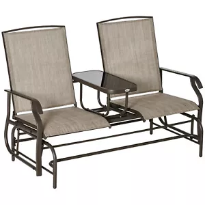 Outdoor Glider Bench with Center Table Patio Loveseat for Backyard Garden Porch - Picture 1 of 12