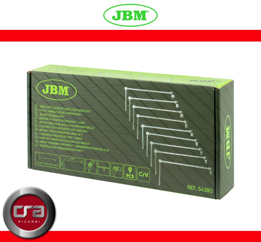 JBM SERIE KIT CHIAVI A T CON SNODO SNODABILE CON MANICO SCORREVOLE 6-19MM 9 PEZZI